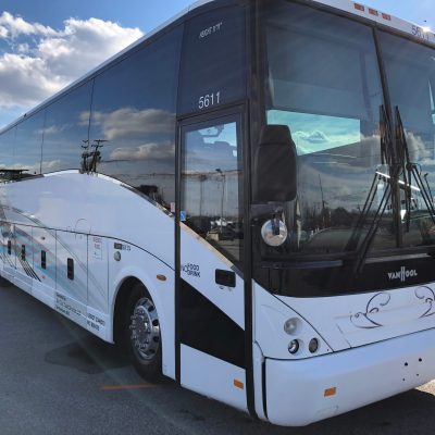 a bus that is parked on the side of a road