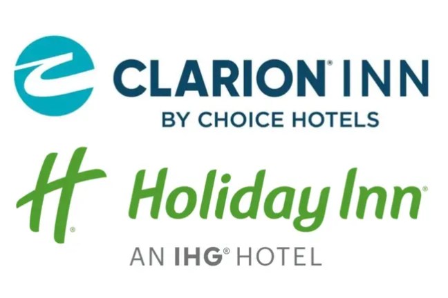 Logos of Clarion Inn and Holiday Inn on a white background.